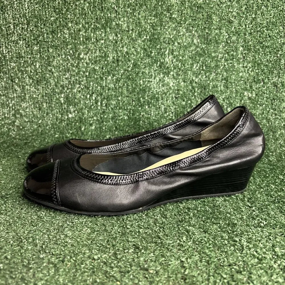 NEW Cole Haan Women Air Tali Pump Size 10.5 Black Leather Low Wedge Slip On Shoe - Picture 3 of 10